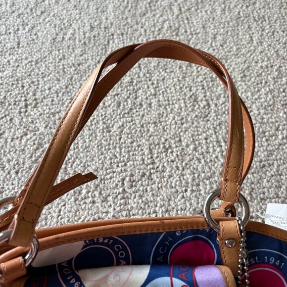 NWT Coach Polka Dot Small Leah Purse - Red, White, Blue Signature Handbag - Picture 9 of 11